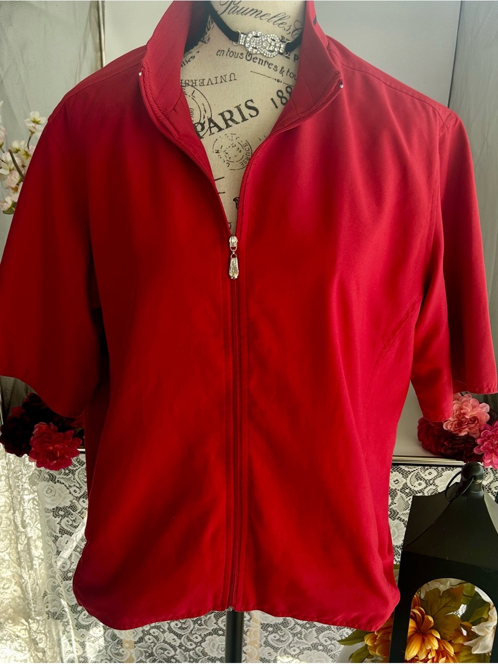 vintage Ashworth Bright Red Zip-Front Utility Jacket